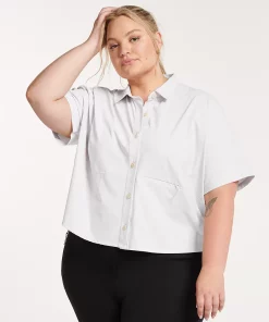 Plus Size FLX Collared Woven Crop Shirt