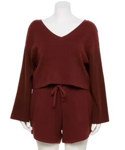 Plus Size FLX Ribbed Open-Back V-Neck Sweater